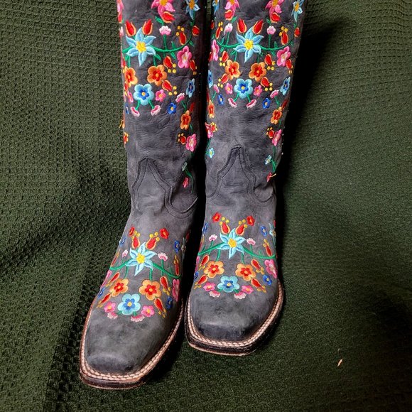 Stetson Shoes - Stetson Women's 9.5  charcoal grey floral embroidered square toe western boots